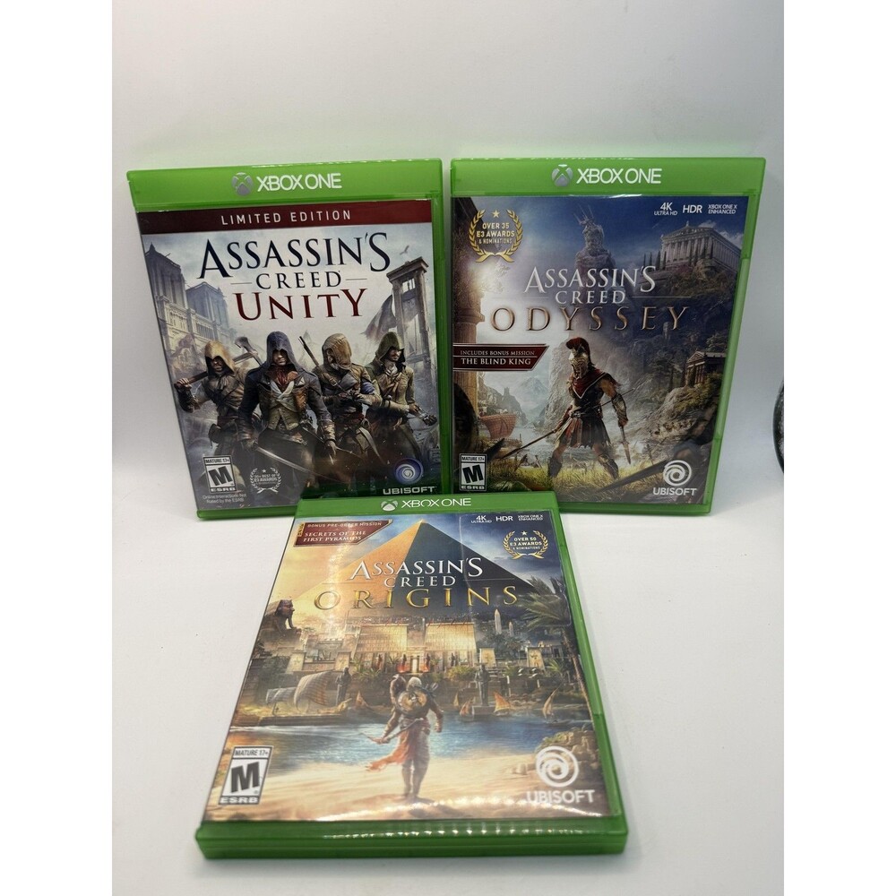 Assassin's Creed Unity Origins Odyssey Microsoft Xbox One Game Lot 3 M Ubisoft